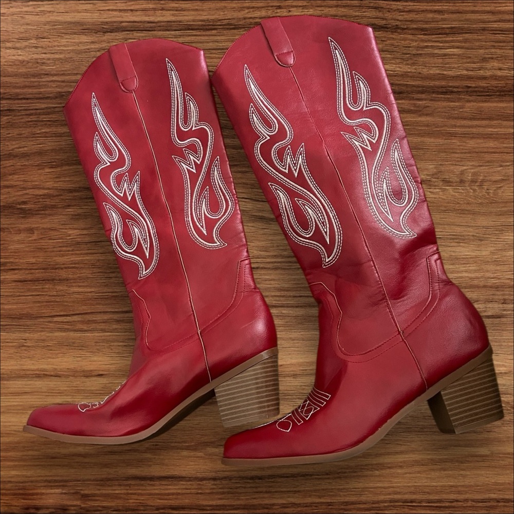 Red Embroidered Western Boots